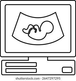 Icon of an ultrasound monitor device that displays an image of a fetus diagnostic technology, or medical examination that uses sound waves