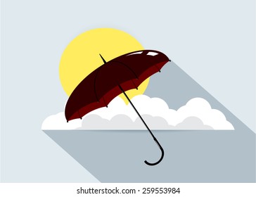 icon. An umbrella against clouds and the sun