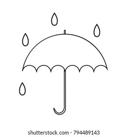 Icon with umbrella with drops. Contour drawing without pouring. Vector illustration