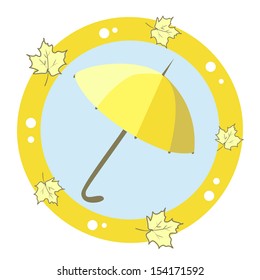 icon with an umbrella and maple leaves. vector illustration