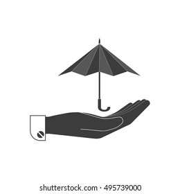 Icon umbrella on hand. Stylish vector illustration for web design
