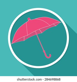 Icon umbrella on white circle with a long shadow