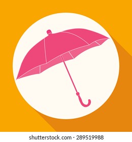 Icon umbrella on white circle with a long shadow