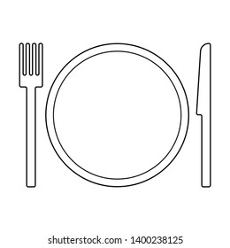 Icon of uncolored cutlery with empty dish