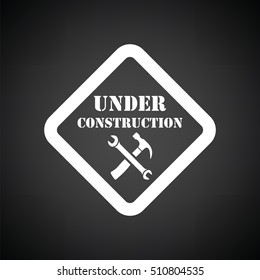 Icon of Under construction. Black background with white. Vector illustration.