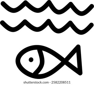 Icon of underwater design. Editable stroke with various design shapes, with a hand drawn black outline style or eco-friendly branding, water conservation campaign, and nature-related designs. 