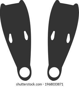 An icon of underwater diving equipment. Fins for swimming in the water. Hot summer. Vacation. Vector image isolated on a white background. Flat icon in black style.