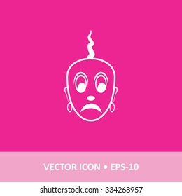 Icon of Unhappy Indian Pandit Face on Magenta Color Background. Eps-10.