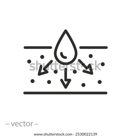 icon of uniform moisture absorbing, layer fabric with drop, water absorption properties, wicking moist, thin line vector illustration