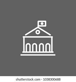 Icon of university building with flag on top. Bank, library, college. Building concept. Can be used for topics like architecture, education, real estate.