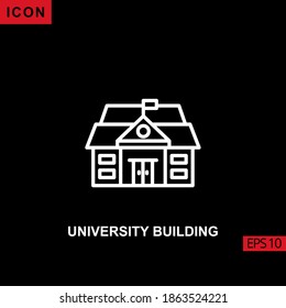 Icono vector de construcción de la universidad sobre fondo negro. Colección de símbolos de símbolo lineal, lineal, de contorno y lineal.