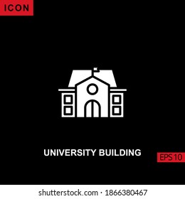 Icon university building vector on black background. Illustration Filled, glyph or flat icon for graphic, print media interfaces and web design.