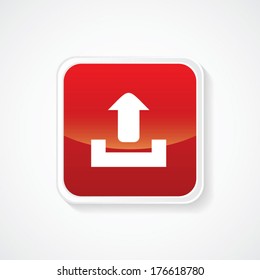 Icon of Upload on Red Glossy Button. Eps-10