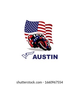 Icon of USA Circuit for motorcycle racing with national flag. Vector flat illustration for logotype, web.