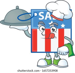 An icon of USA price tag as a Chef with food on tray ready to serve