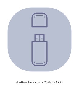 Icon of USB device with protective cap. Perfect for use in office-related designs, illustrating technology and connectivity in professional environments