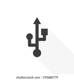 Icon usb on white background with  long shadow