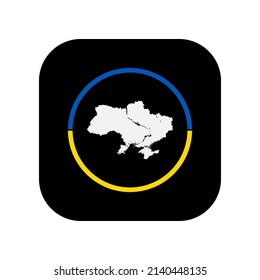 Icono para su uso en aplicaciones de varios gadgets. Mapa de Ucrania en el centro del contorno azul-amarillo. Estilo minimalista plano.