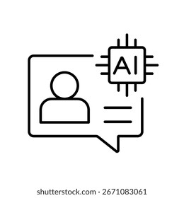 An icon of a user chat bubble with AI chip, symbolizing a personal AI assistant, created in line style with editable stroke