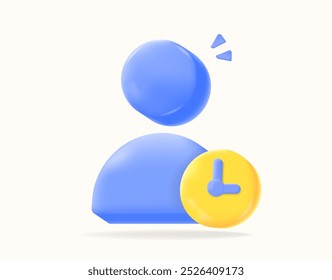 icon user with clock . 3D illustration representing time management, user activity tracking, and scheduling