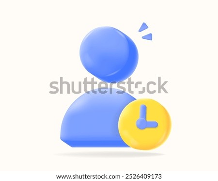 icon user with clock . 3D illustration representing time management, user activity tracking, and scheduling