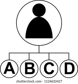 The icon for a user connected in hierarchical top position with 4 different nodes - Vector