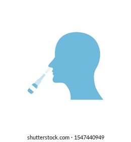 Icon for using a nose spray for the treatment of a runny nose. Medical concept. It can be used for topics such as otolaryngology, healthcare, illness, pharmacy. Vector illustration in a flat style.