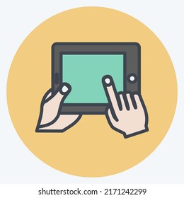 Icon Using Tablet. suitable for Hand Actions symbol. color mate style. simple design editable. design template vector. simple symbol illustration