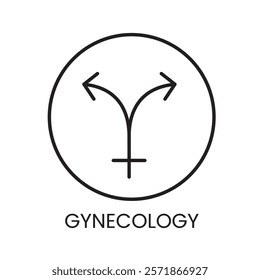 An icon of a uterus with directional arrows in vector, symbolizing reproductive health and choice, with an editable stroke.