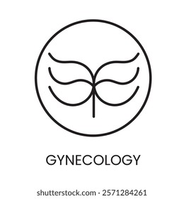 An icon of a uterus within a circle in vector, symbolizing gynecological services and women health, with an editable stroke.