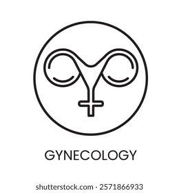 An icon of a uterus within a circle in vector, symbolizing gynecological services and women health, with an editable stroke.