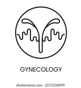 An icon of a uterus within a circle in vector, symbolizing gynecological services and women health, with an editable stroke.