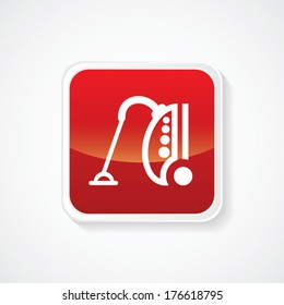 Icon of Vacuum cleaner on Red Glossy Button. Eps-10