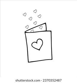 The icon of a valentine, a holiday card with a heart. Congratulations on Valentine's Day, Happy Valentine's Day. Vector hand-drawn doodles.