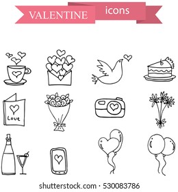 Icon of valentine object hand draw