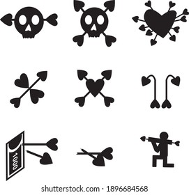 Icon valentines day with heart pattern and dark valentines. Skull valentines, Vector illustration