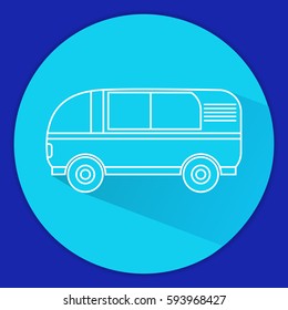 Icon with the van in flat style.Retro the van for travel. Tourist vehicle.


