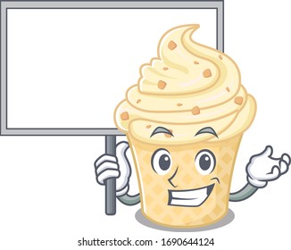 An icon of vanilla ice cream mascot design style bring a board