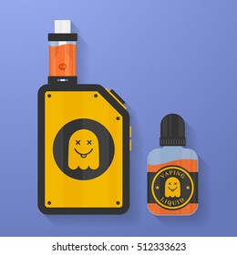 Icon of Vape device with ghost silhouette. Electronic cigarette with e-liquid bottle. Vector Vaping symbol. Box mod with Rebuildable tank atomizer, clearomizer, cartomizer.