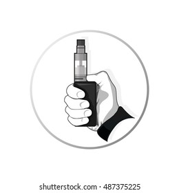 Icon, vape device in his hand. Vector illustration.