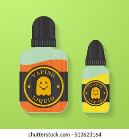 Icon of Vape liquid or juice with ghost silhouette. Electronic cigarette e-liquid bottles. Vector Vaping symbol.