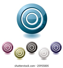 icon in various colours in the shape of a target with drop shadow