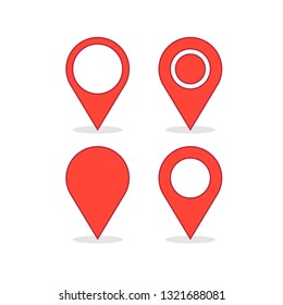 Icon of various map marker pointer, location symbol. Vector illustration. Blue background.