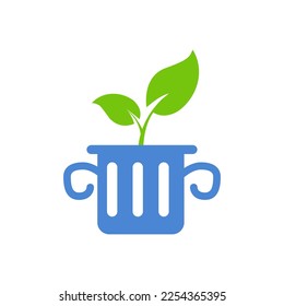 icon of a vase with a plant on a white background, vector illustration