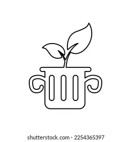 icon of a vase with a plant on a white background, vector illustration