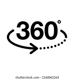 Icon vector of 360-degree app for 360-area view and circular arrows in basic shape