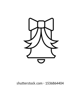 Icon Vector Bell With Ribbon Bow Knot Outline Only No Fill On White Background. 
Flat Icon For Web, Apps, Or Design Product EPS10. Christmas Decoration.
