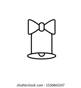 Icon Vector Bell With Ribbon Bow Knot Outline Only No Fill On White Background. 
Flat Icon For Web, Apps, Or Design Product EPS10. Christmas Decoration.