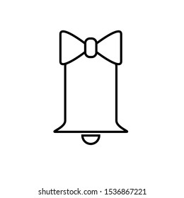 Icon Vector Bell With Ribbon Bow Knot Outline Only No Fill On White Background. 
Flat Icon For Web, Apps, Or Design Product EPS10. Christmas Decoration.