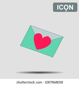 Icon vector. The blue letter with pink heart on a grey, white background.